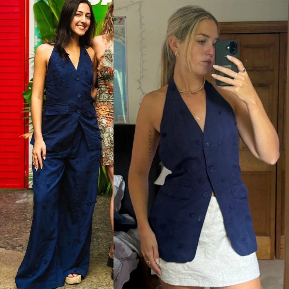 2 pieces Linen blend halter vest + Tailored linen blend embellished trousers - Picture 11 of 16